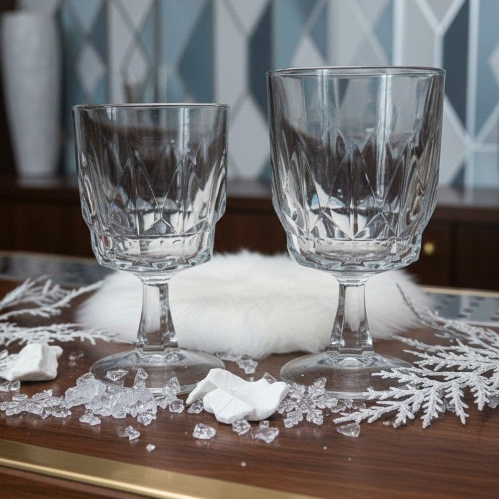 Arcoroc Arctic Crystal Glasses, Set of 2, Vintage Stemware, Water & Wine Goblet